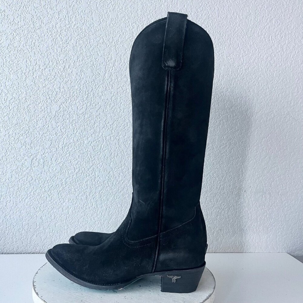 Lane PLAIN JANE Womens Cowboy Boots 8 Black Suede Western Style Cowgirl 16" Tall - Picture 5 of 14